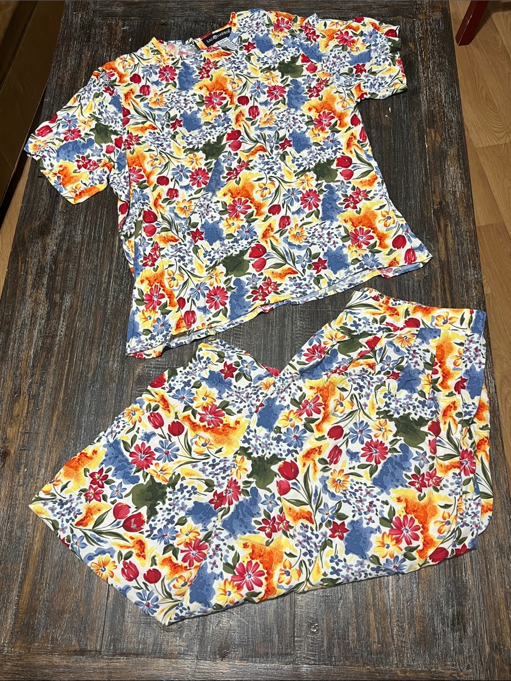 Vintage Sag Harbor Floral Two-Piece Skirt Set in Yellow, Blue, Red, Green